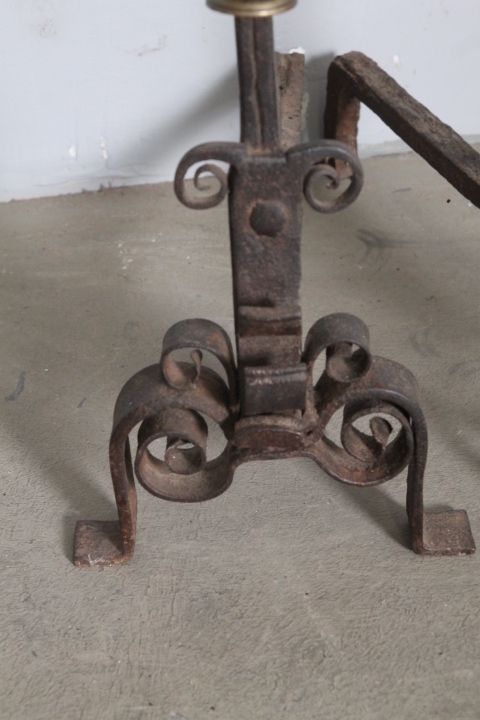 Home Fixtures Ancient Pair Of Fireplace Andirons In Iron And Brass From The 18th Century photo