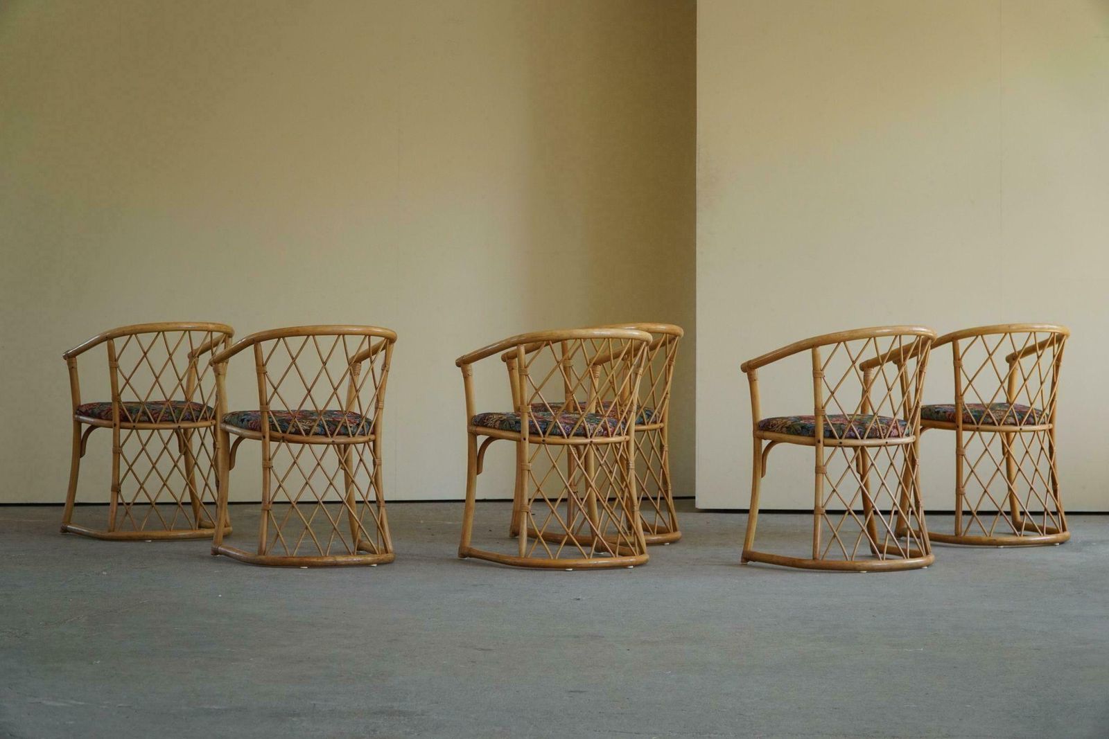 Furniture Set Of 6 Sculptural Vintage Bamboo Dining Chairs, Danish Modern, Made In 1960s photo