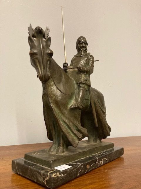 photo furniture Ancient Bronze Of A Knight On Horseback From The Early 1900s, Italian School.
