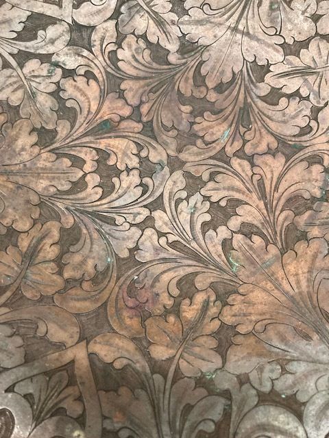 312.0 Antique Copper Centerpiece With Floral Embossing. Italy 19th Century photo