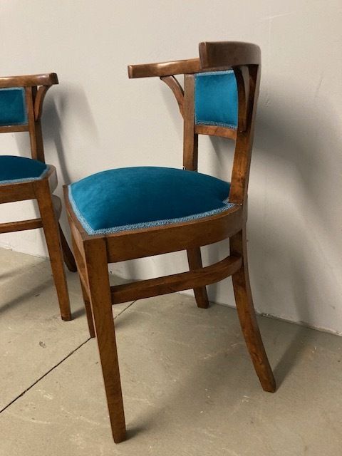 Antique Pair Of Walnut Art Deco Cockpit Armchairs From 1940. Restored Modern Antiques Petroleum Fabric photo Furniture