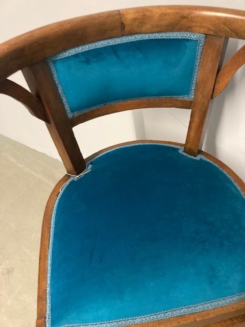 Antique Pair Of Walnut Art Deco Cockpit Armchairs From 1940. Restored Modern Antiques Petroleum Fabric photo 702.0
