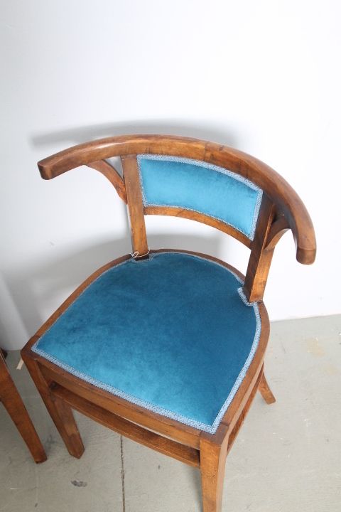 Furniture Antique Pair Of Walnut Art Deco Cockpit Armchairs From 1940. Restored Modern Antiques Petroleum Fabric photo