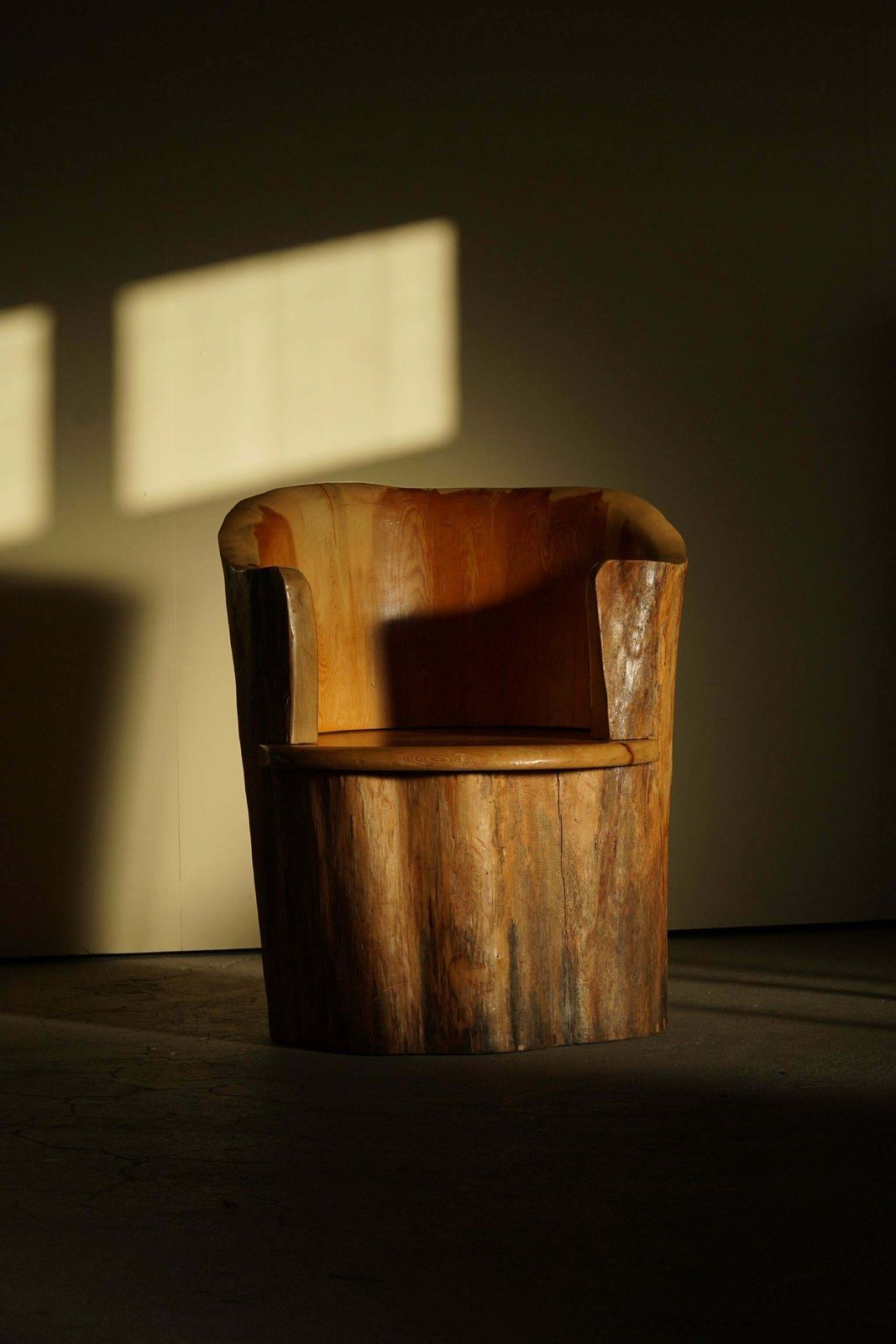 Sculptural Carved Wabi Sabi Brutalist Stump Chair In Solid Pine, Swedish, 1968 photo Furniture