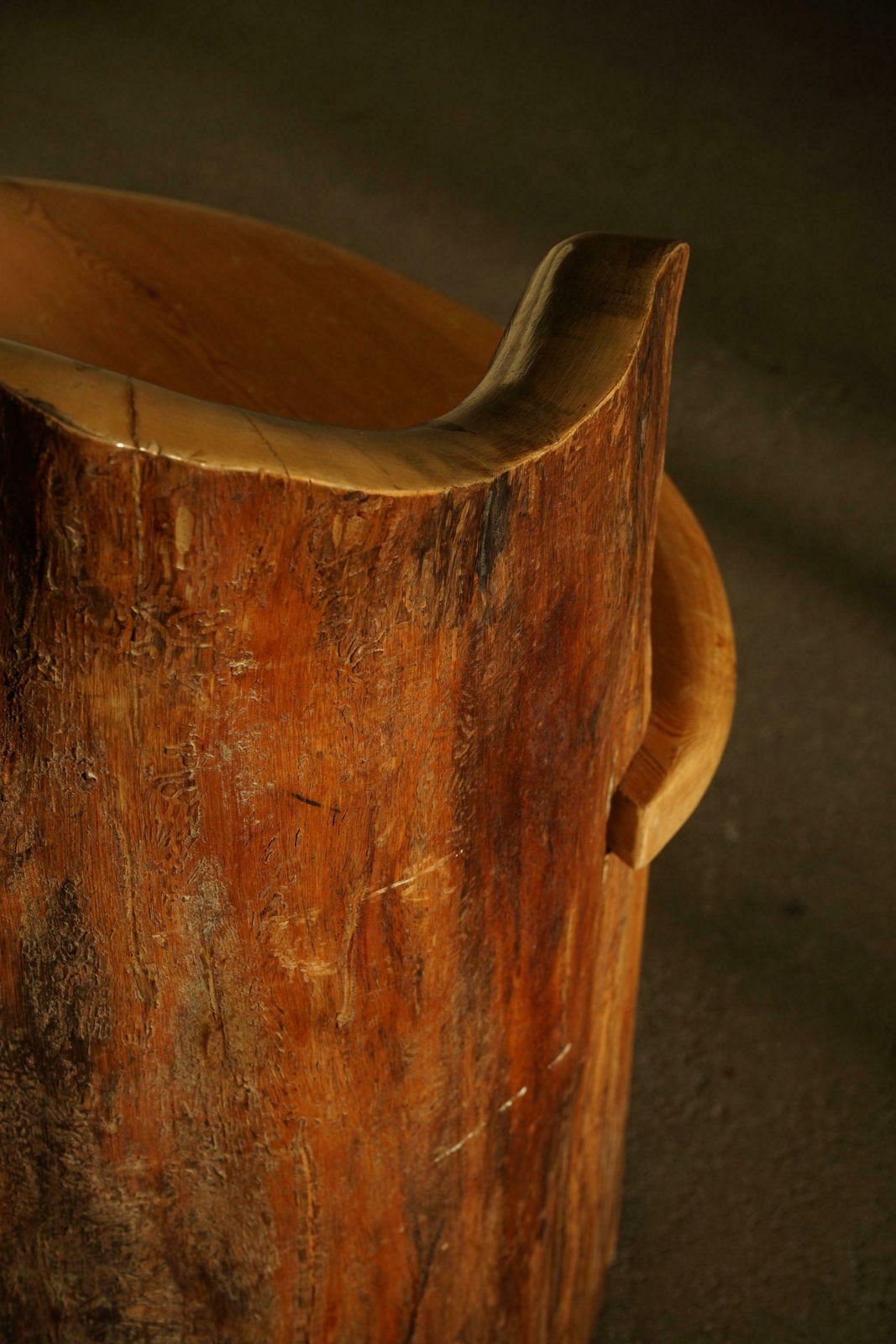 photo for sale Sculptural Carved Wabi Sabi Brutalist Stump Chair In Solid Pine, Swedish, 1968