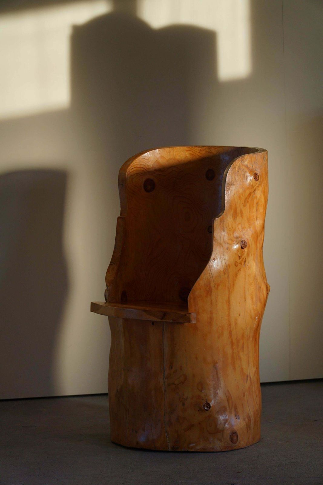 photo for sale Sculptural Carved Wabi Sabi Brutalist Stump Chair In Solid Pine, Swedish, 1960s
