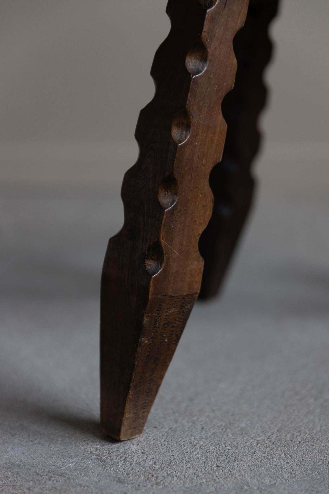 Wooden Carved Tripod Chair With Leather Seat   Wabi Sabi   Early 20th Century photo vintage