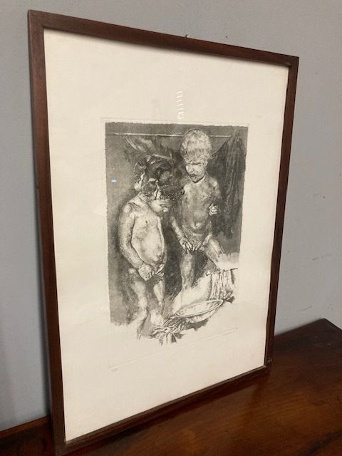 Etching Engraving Renzo Vespagnani (Rome 1924  2001) Children Size 73 X 53 photo furniture