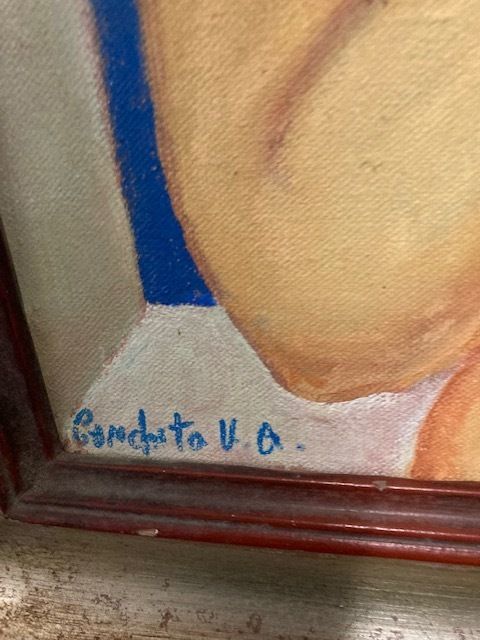 Contemporary Art Painting 20th Century Conchita "Woman With Shell" Oil On Canvas photo vintage