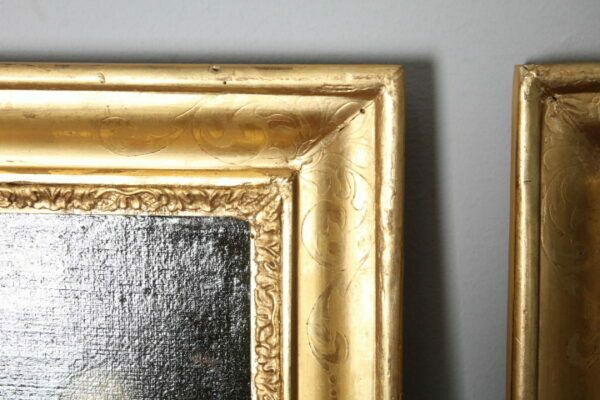Ancient Pair Of 18th Century Paintings "Gioco Di Putti" In Gold Leaf Frame. photo Art