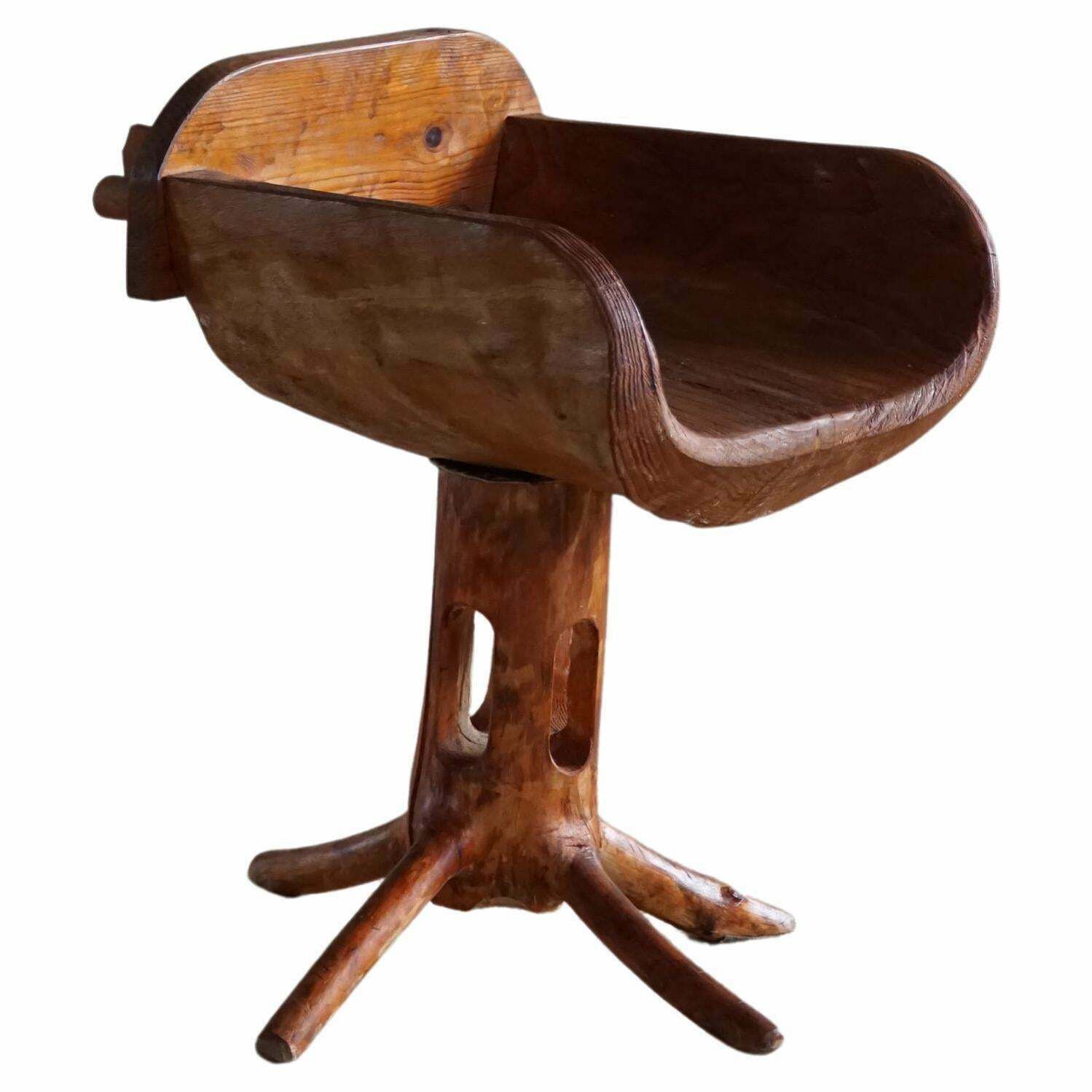 Sculptural Unique Stump Chair By Finnish Matti Martikka In Solid Pine, 1960s