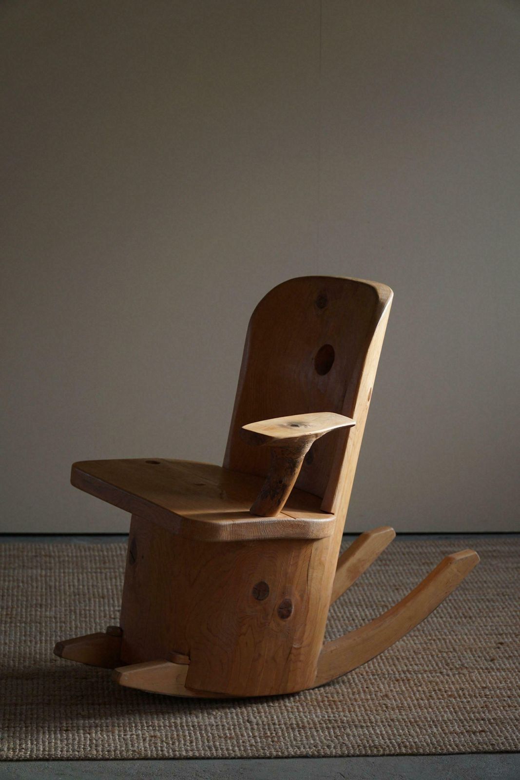 Sculptural Unique Rocking Chair By Finnish Matti Martikka In Solid Pine, 1960s photo vintage