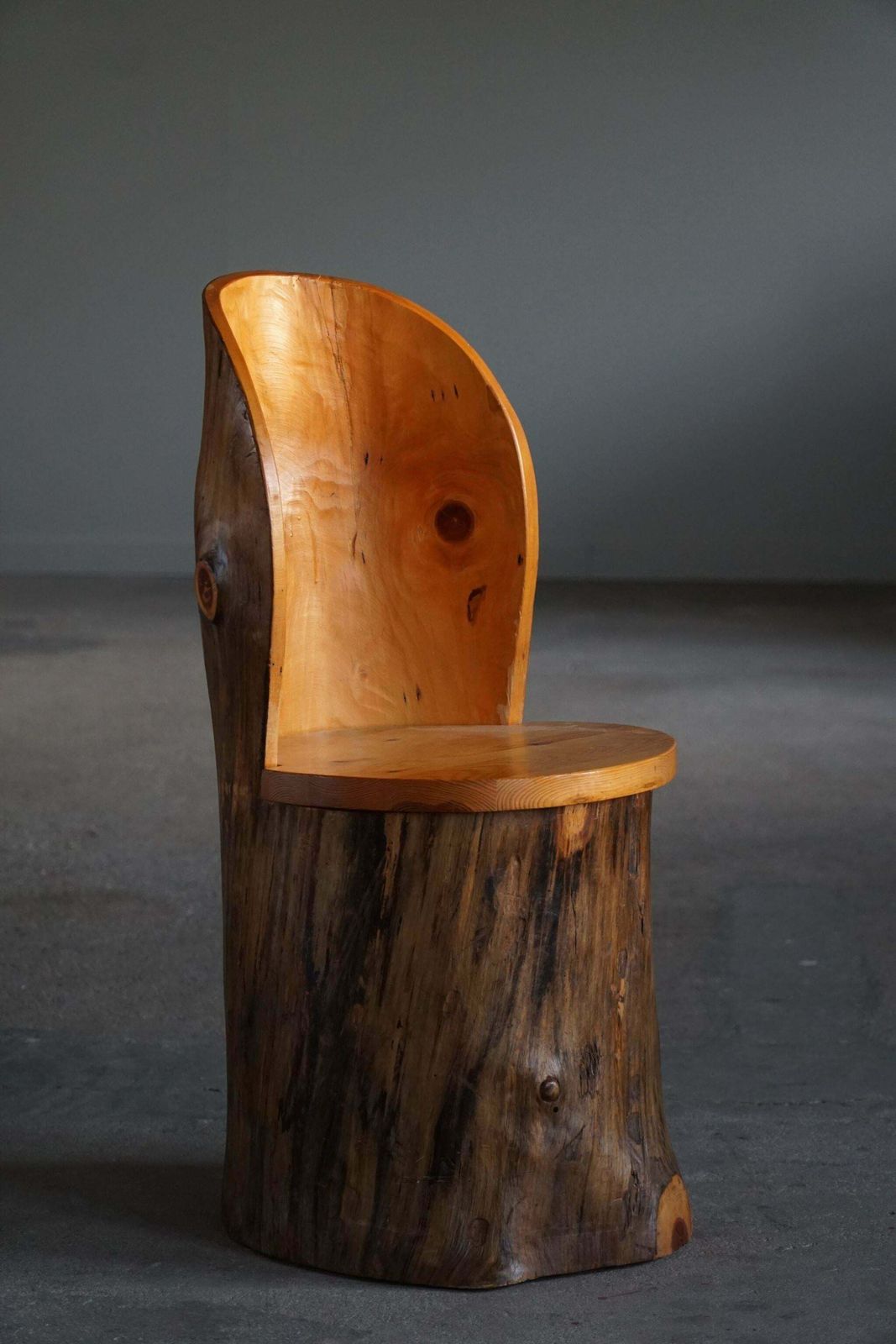 Hand Carved Primitive Swedish Modern Stump Chair In Pine, Wabi Sabi   1960s photo vintage