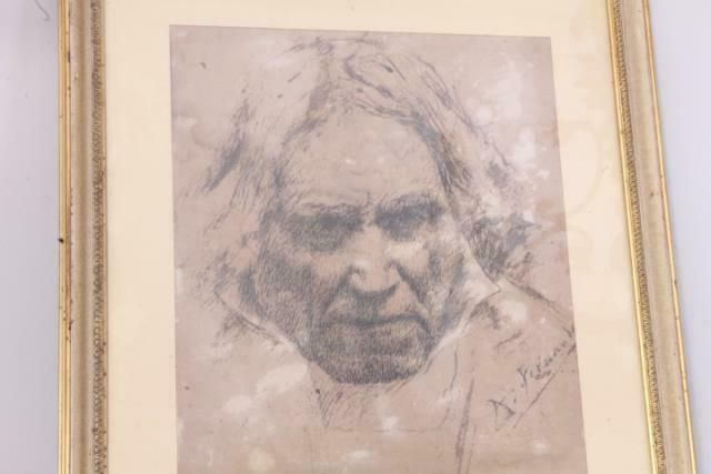 Ancient Painting From The End Of The 19th Century, Portrait In Ink Signed A. Fernadez photo furniture