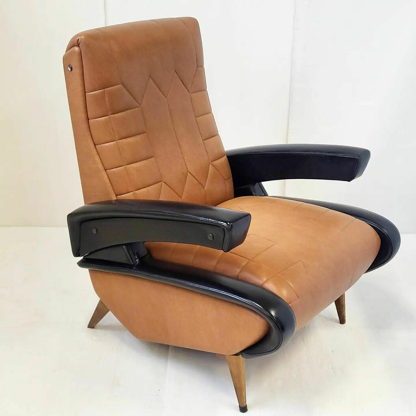 Vintage Italian Armchair 1950 Skai Brown & Black Dlg Marco Zanuso 50s Rockabilly photo for sale