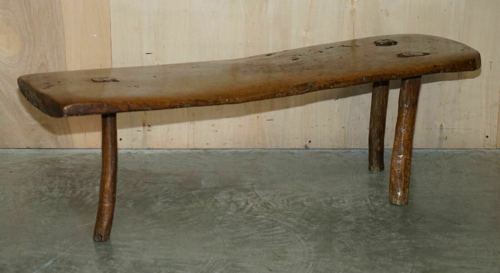 Primitive Antique 1740 Spanish 18th Century Three Legged Bench Or Coffee Table photo furniture