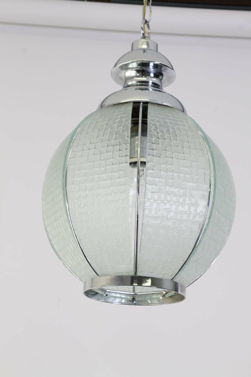 Lantern In Satin Glass And Modern Steel 1950. Chandelier Chandelier. Ok Vintage System photo furniture