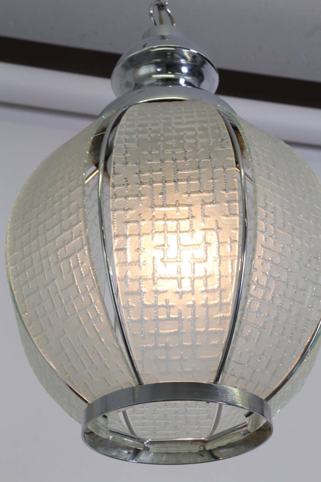 Lantern In Satin Glass And Modern Steel 1950. Chandelier Chandelier. Ok Vintage System photo buy