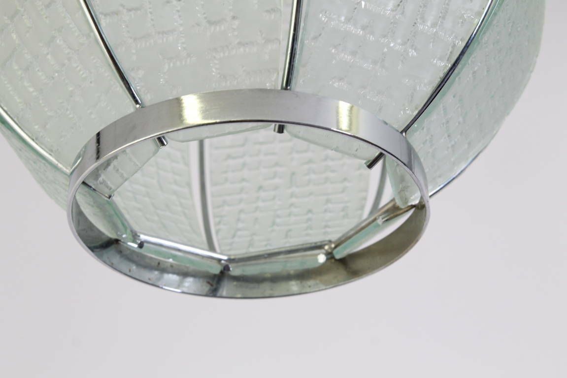 Lantern In Satin Glass And Modern Steel 1950. Chandelier Chandelier. Ok Vintage System photo vintage
