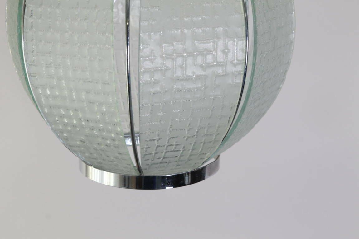 270.4 Lantern In Satin Glass And Modern Steel 1950. Chandelier Chandelier. Ok Vintage System photo
