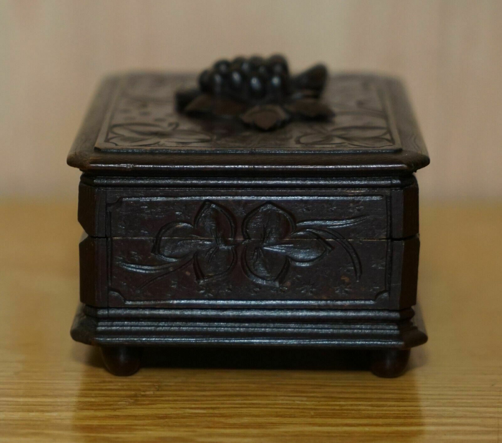 Original Antique Grape Vine Carved Black Forest Wood Music Box Needs Service photo buy