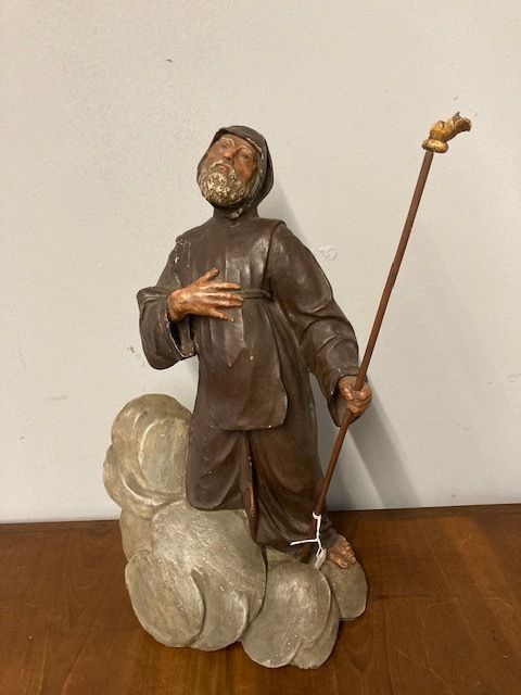 Ancient Statue Sculpture Of St Francesco Da Paola From The 18th Century Antique Polychrome Terracotta