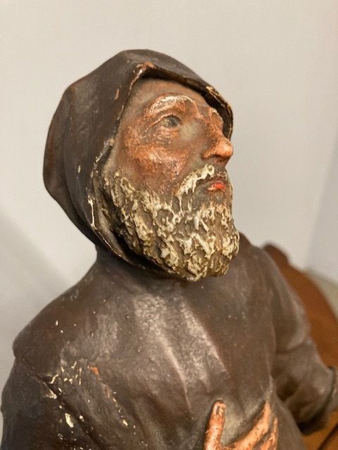 Ancient Statue Sculpture Of St Francesco Da Paola From The 18th Century Antique Polychrome Terracotta photo Art