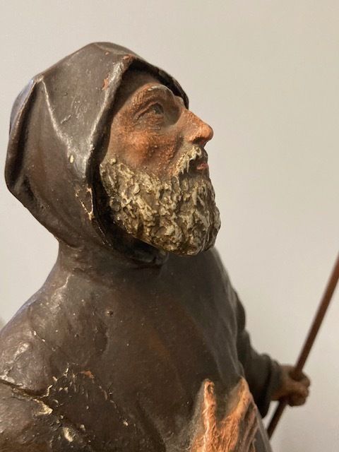 Ancient Statue Sculpture Of St Francesco Da Paola From The 18th Century Antique Polychrome Terracotta photo vinterior