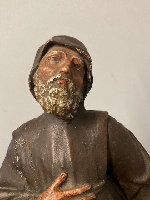 photo furniture Ancient Statue Sculpture Of St Francesco Da Paola From The 18th Century Antique Polychrome Terracotta