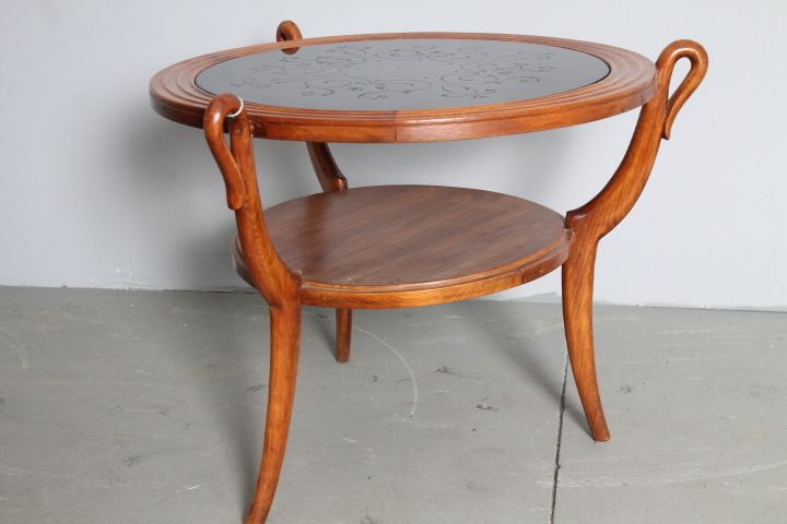 Paolo Buffa Coffee Table, Black Satin Glass Top. 50s Modern Unique Design photo buy