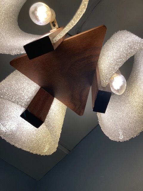 Antique Design Chandelier With Three Lights From The 70s, Swedish Style In Teak. Modern Design. Restored And Overhauled !! photo 218.4