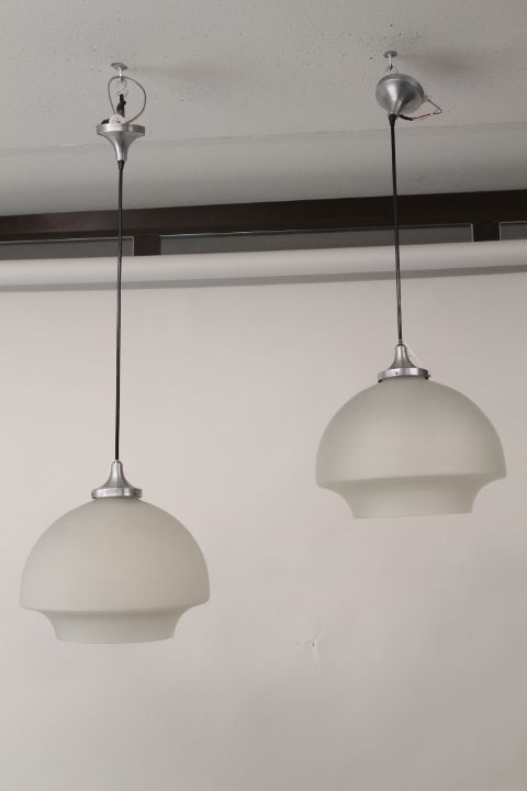 Pair Of Lamps From The 70s. Modern Design Steel And Glass Restored! Vintage photo 436.8