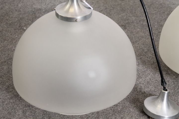 photo vinterior Pair Of Lamps From The 70s. Modern Design Steel And Glass Restored! Vintage