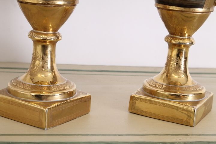 Pair Of French Sevres Empire Vases From The Early 1900s, Pure Gold Porcelain And Branded Biscuits photo furniture