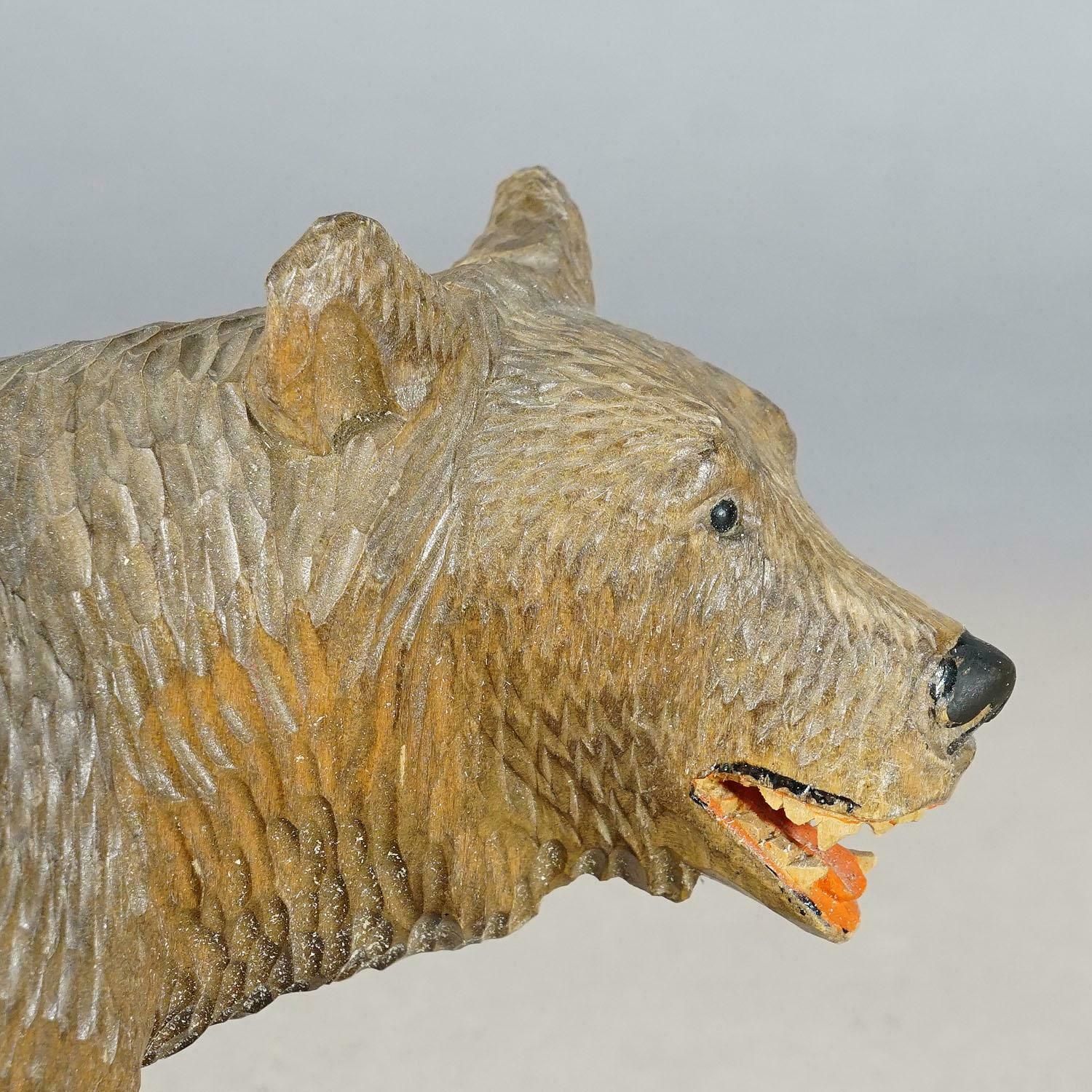 Vintage Wooden Walking Bear Handcarved In Brienz Ca. 1930s photo 731.0