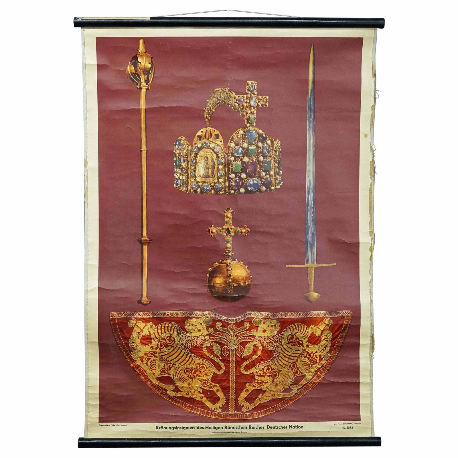 Vintage Mural Wall Chart Coronation Insignia Holy Roman Empire German Nation