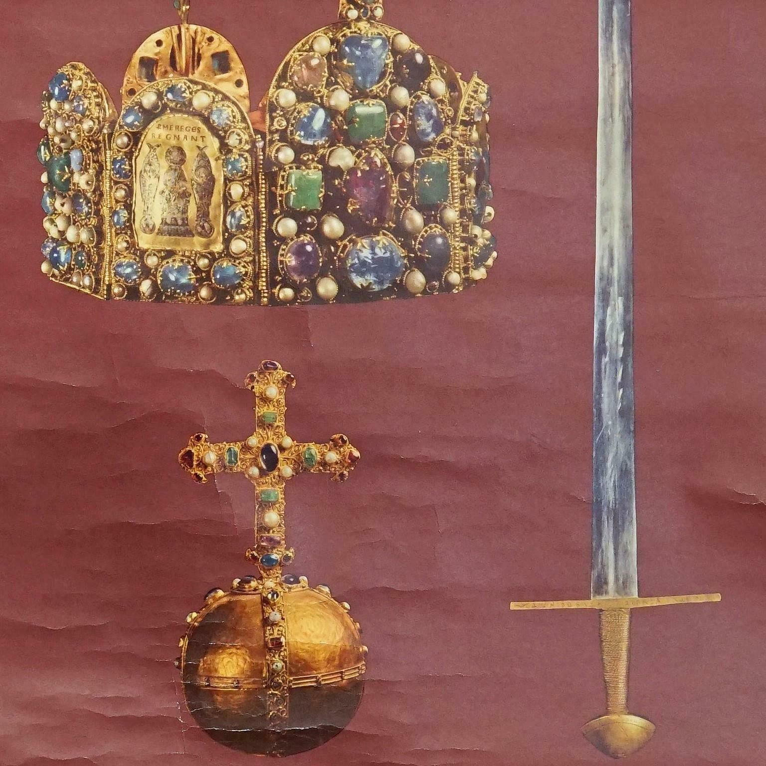 Vintage Mural Wall Chart Coronation Insignia Holy Roman Empire German Nation photo for sale