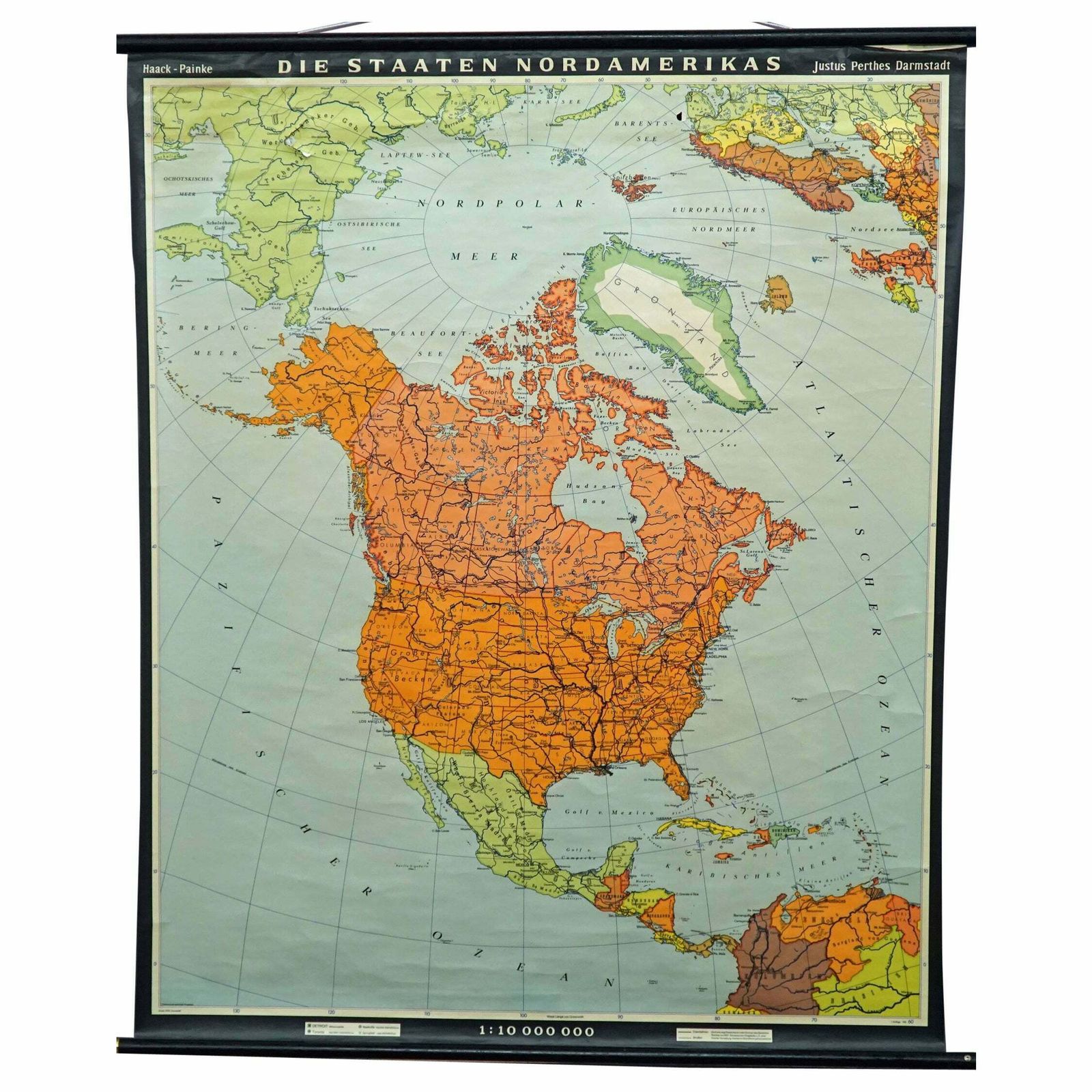 Vintage Map Wall Chart Countries Of North America Rollable Mural Poster