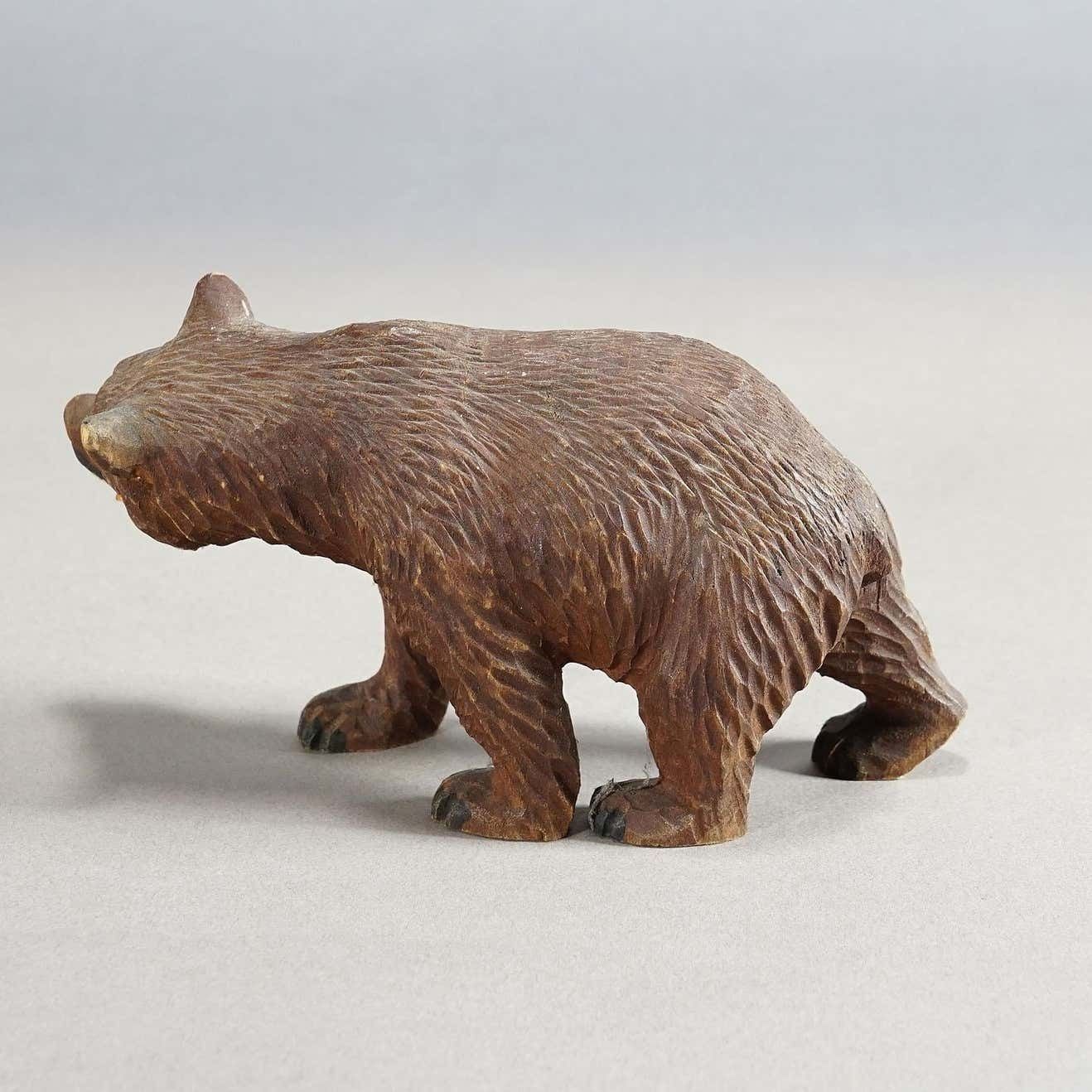 Vintage Wooden Strolling Bear Handcarved In Brienz Ca 1950 photo Art