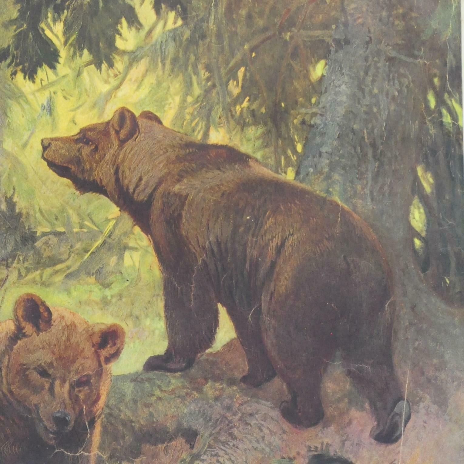 Cute Vintage Printed Wall Chart Family Of Brown Bears photo for sale