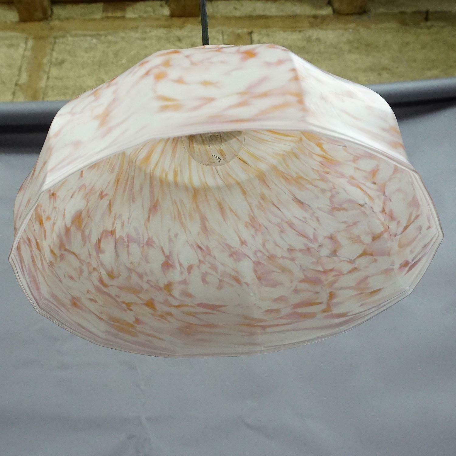 Vintage Pendant Light With White And Antique Pink Glass Shade, Circa 1950 photo Lighting