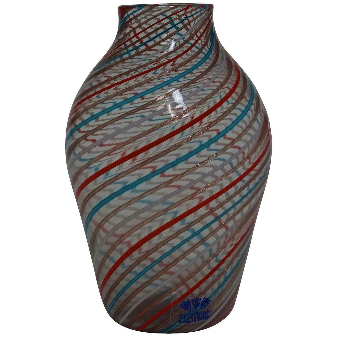Fratelli Toso Multicoloured A Canne Vase, Murano, Italy, Circa 1965