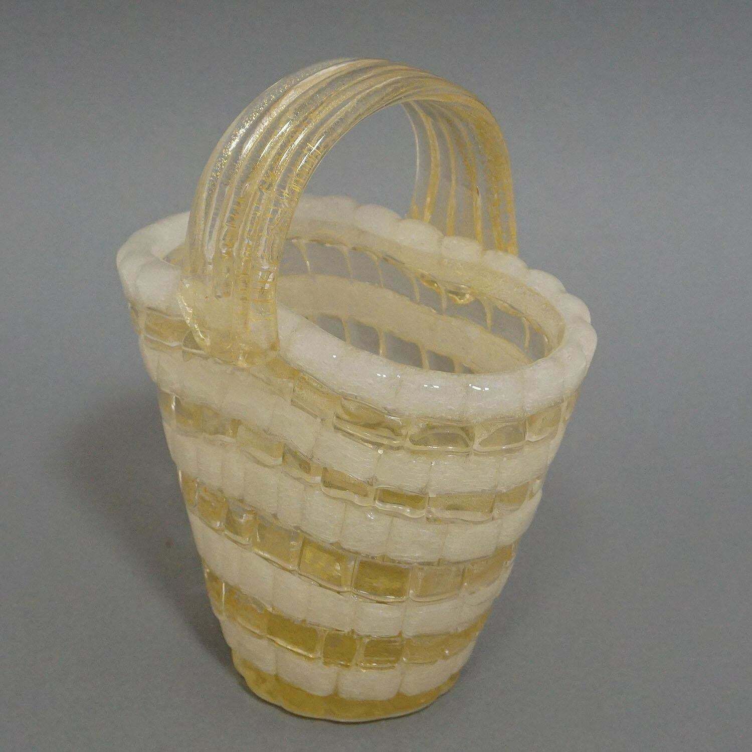 Ercole Barovier For Barovier & Toso Attr. Glass Basket Circa 1940s photo Home Decor