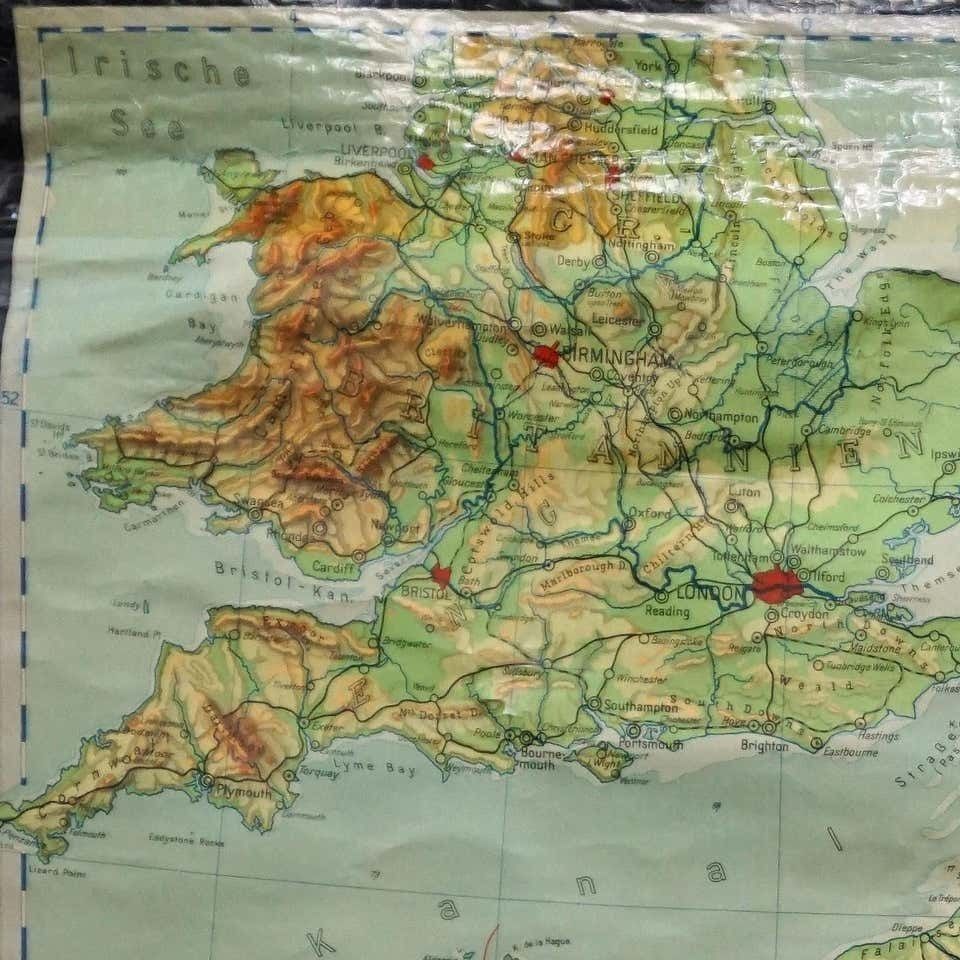 Vintage Rollable Map Wall Chart France Benelux Countries, South England photo furniture