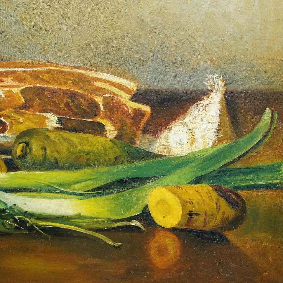 Unknown, Still Life With Meat And Vegetables, Oil On Canvas, Germany, 1909 photo Art