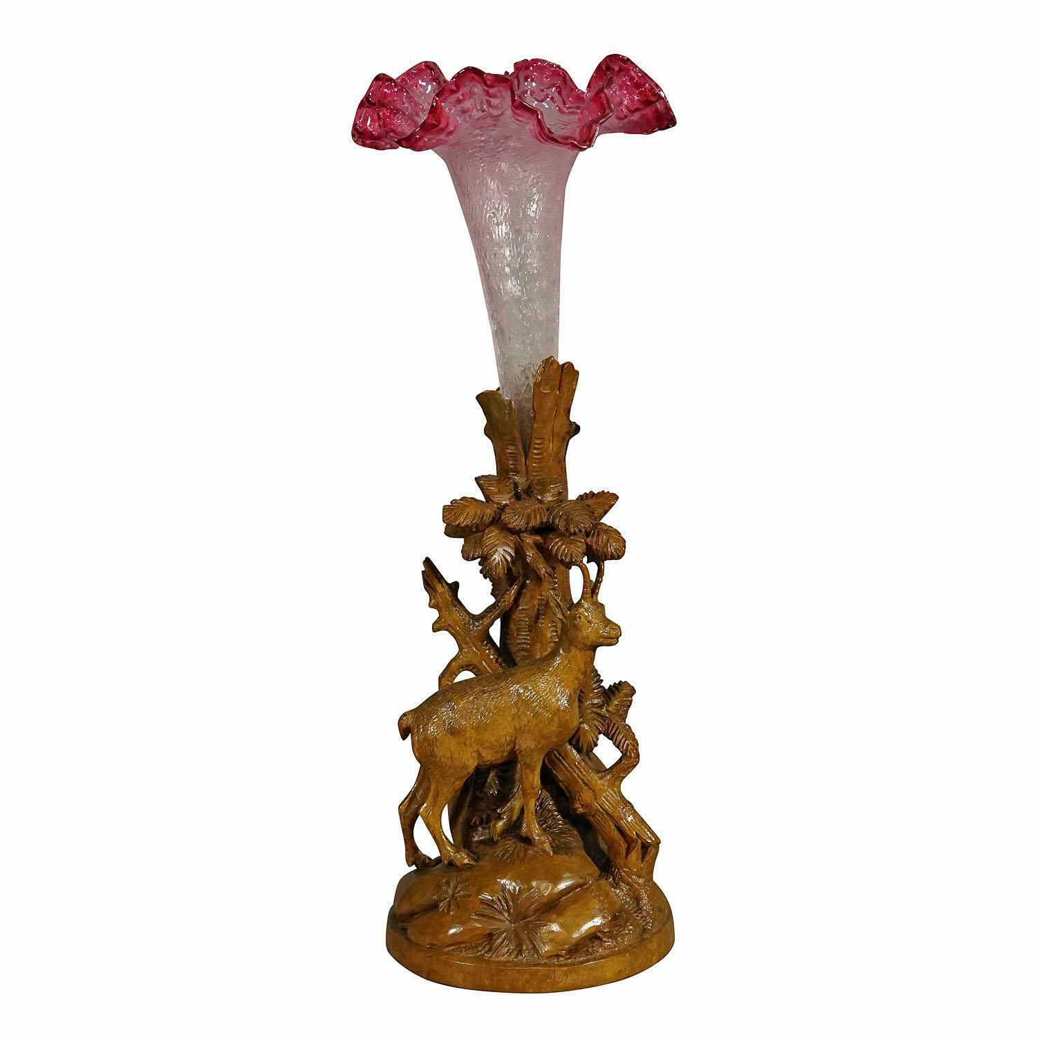 Finely Carved Wood Chamois With Glass Vase, Brienz, Circa 1900 photo furniture