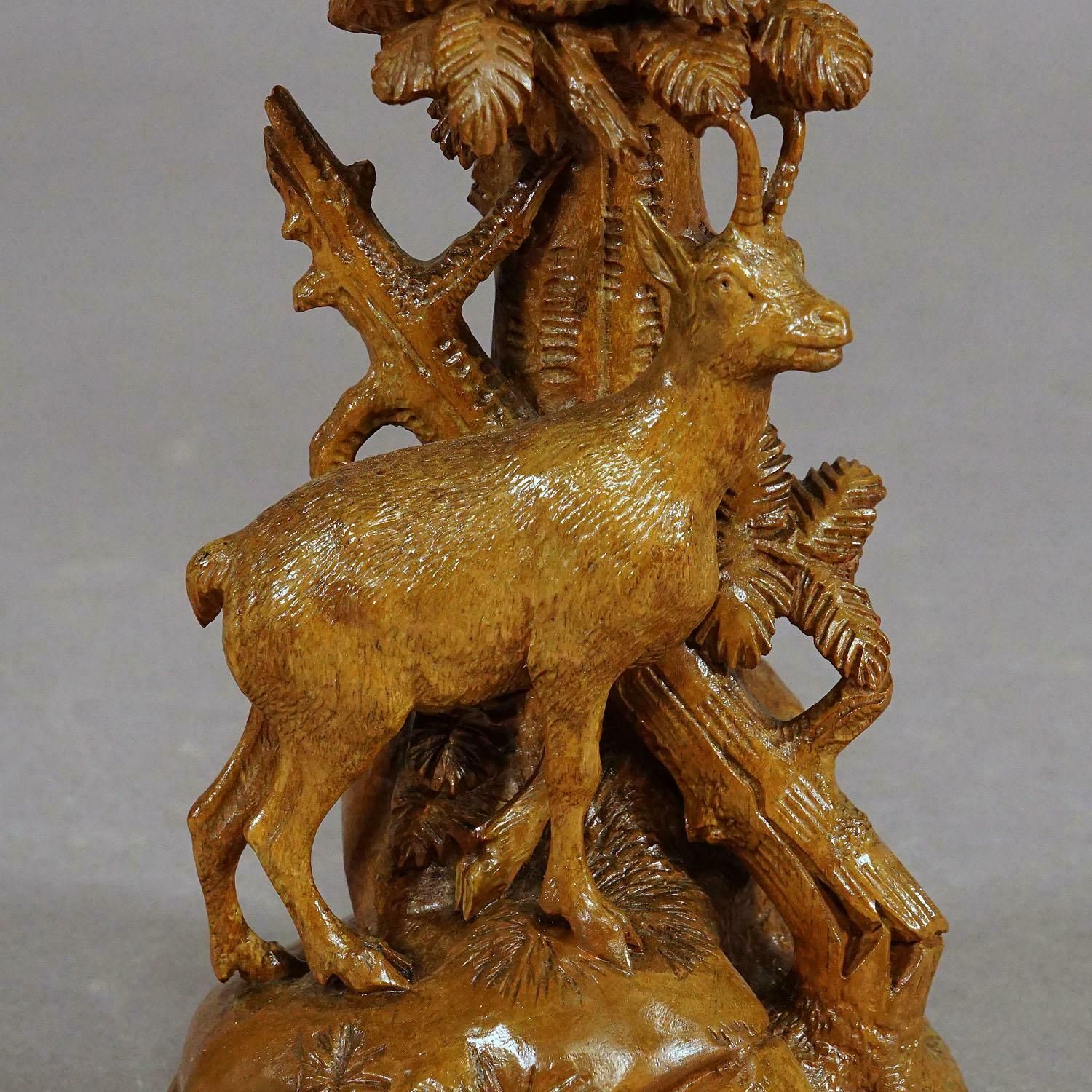 637.0 Finely Carved Wood Chamois With Glass Vase, Brienz, Circa 1900 photo