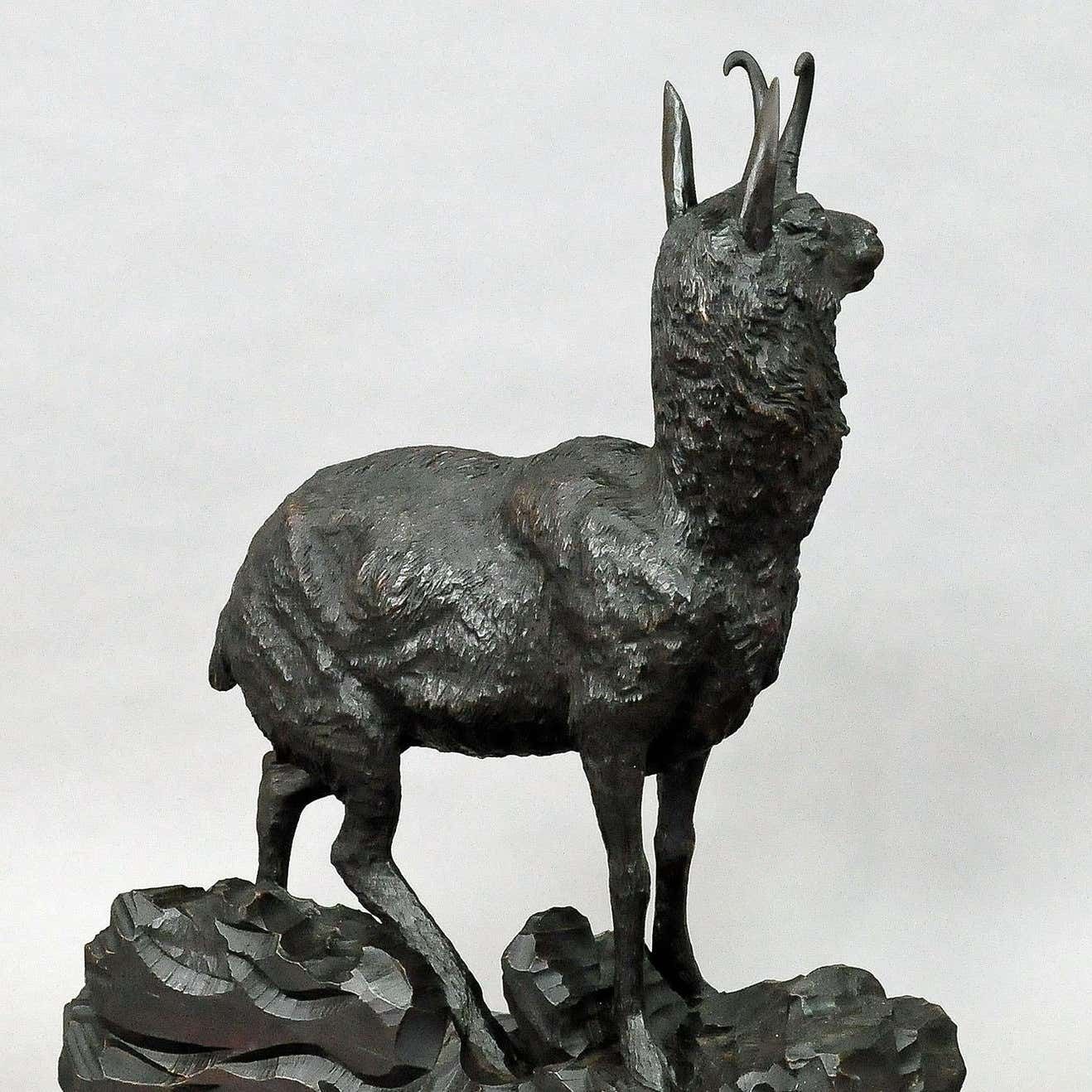 Large Carved Wood Chamois Sculpture Black Forest Circa 1900 photo buy