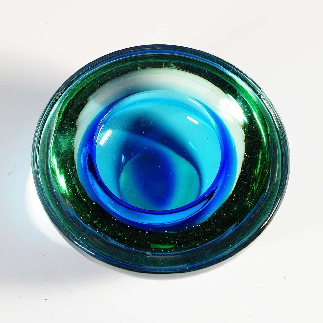 Archimede Seguso Geode Bowl In Green And Blue  Murano Italy Ca 1950s photo for sale