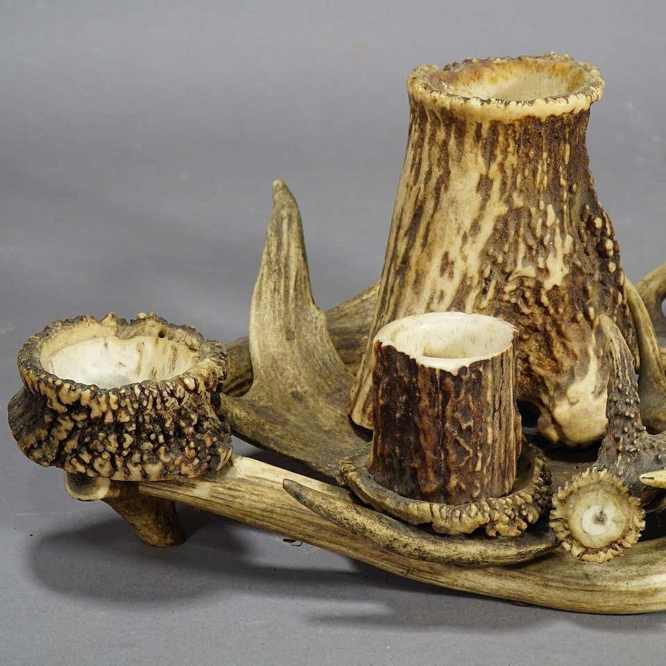 Antique Antler Smoking Desk Set, Circa 1900 photo furniture